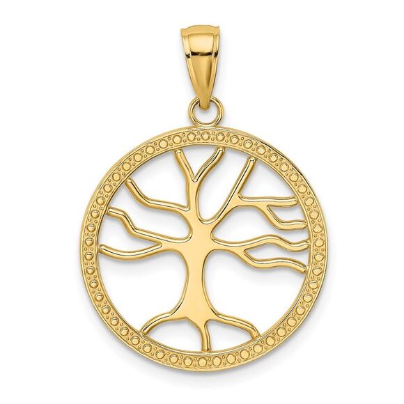 10K Yellow Gold Large Tree Of Life In Round Frame Charm